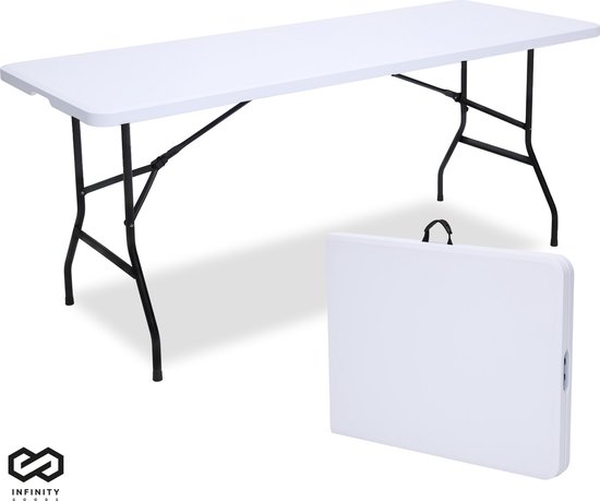 Infinity Goods Inklapbare Tafel - Vouwtafel - 180 x 70 x 74 cm - Campingtafel - Tuintafel - Draagbaar - Wit van Infinity Goods