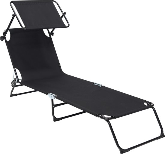 Infinity Goods Ligbed Met Zonnescherm - Opvouwbaar - Zonnebed - Ligstoel - Verstelbaar - Verstelbaar - Tuin - Weerbestendig - Zwart van Infinity Goods