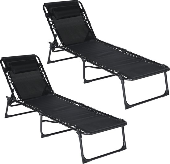 Infinity Goods Ligbedden (set van 2) - Opvouwbaar - Inclusief Hoofdkussen - Zonnebedden - Ligstoelen - Verstelbaar - Tuin - Weerbestendig - Antraciet van Infinity Goods