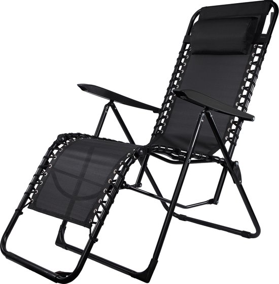 Infinity Goods Opvouwbare Tuinstoel - Ligstoel - Opvouwbaar - Verstelbaar - Ergonomisch Hoofdkussen - Metaal - Textileen - Zwart van Infinity Goods