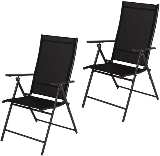Infinity Goods Tuinstoel - 2 Stuks - 7 Verstelbare Standen - Inklapbaar - Tuin of Balkon - Weerbestendig - Textileen - Zwart van Infinity Goods
