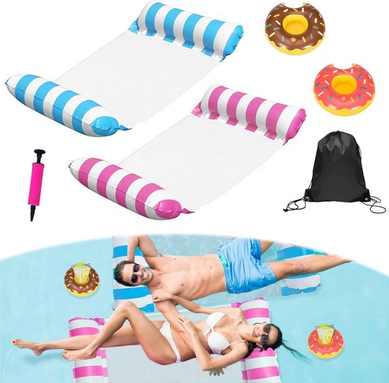 Inflatable Air Matras met Cup Holders - 4-in-1 Waterpret voor Zwembad & Strand
