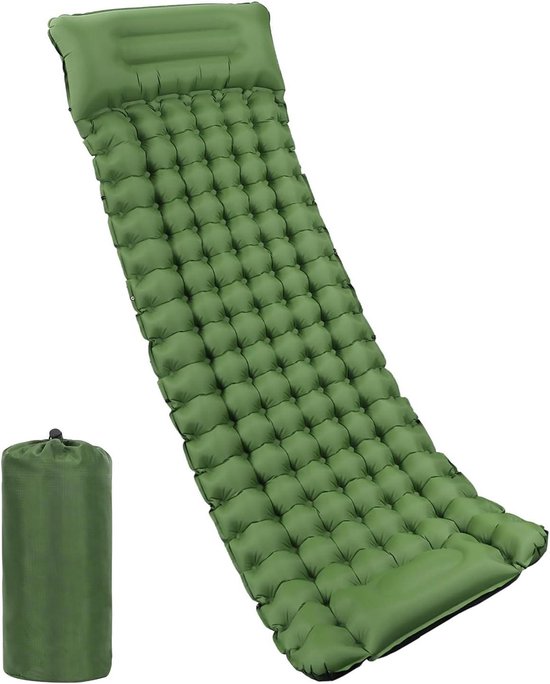 Inflatable Camping Mat Waterproof Thick Self-Inflating Air Mattress with Cushion - Foldable Insulation Mat for Hiking Travel Beach Tent (Green) van Merkloos