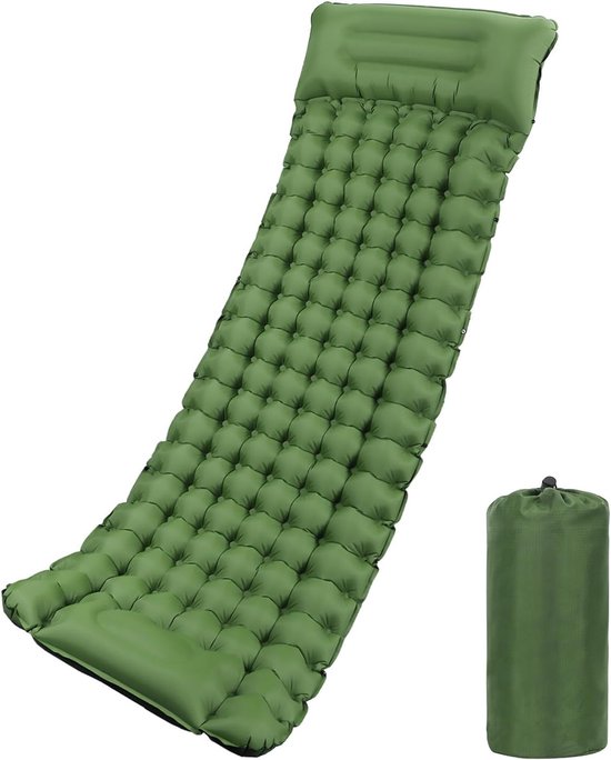 Inflatable Camping Mat Waterproof Thick Self-Inflating Air Mattress with Cushion - Foldable Insulation Mat for Hiking Travel Beach Tent (Green)