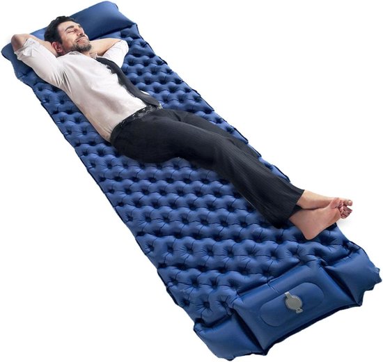 Inflatable Camping Matras - Slaapmat Outdoor - Kamperen en Hiken - Ingebouwde Pomp - 195x63x6cm - Paarsblauw