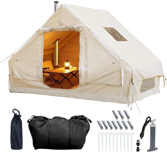 Inflatable Camping Tent with Hand Pump for 4-6 People, Glamping Inflatable Tent for Camping, 420D Oxford, Waterproof, Windproof, Outdoor Inflatable Tent, Easy Assembly