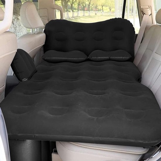 Inflatable Car Air Mattress Travel Bed - Thickened Camping Bed Sleeping Pad with Car Air Pump 2 Pillows for Car Tent SUV Sedan Pickup Back Seat - Black van Merkloos