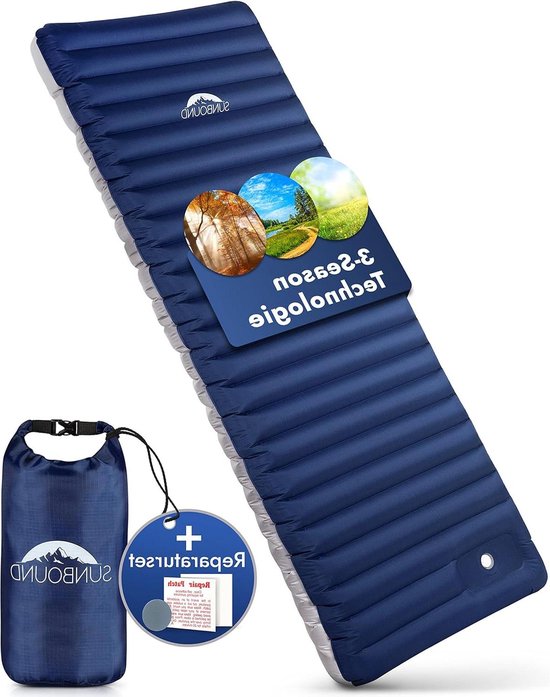 Inflatable Sleeping Mat with Insulation 12 cm Thick - Best Comfort Camping Mattress with Integrated Pump - Ideal for Camping Road Trips Outdoor Tents van Merkloos