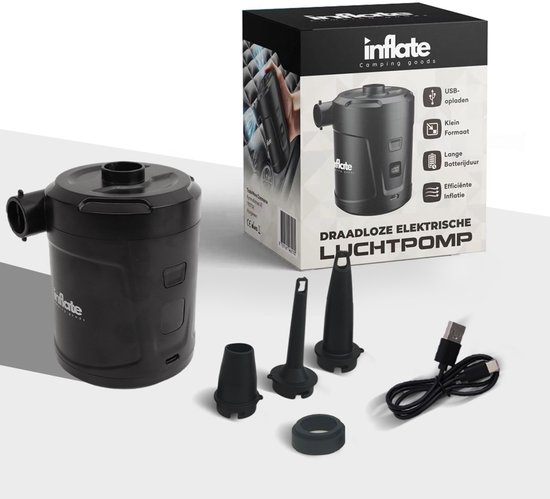Inflate Oplaadbare Luchtpomp - Elektrisch & Draadloos - 5200 mAh accu - 280 Liter/Min - Luchtbedpomp & Zwembadpomp van Merkloos