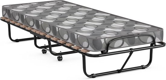 Inklapbaar Eenpersoons Gastenbed met Traagschuim Matras en Wielen van Merkloos