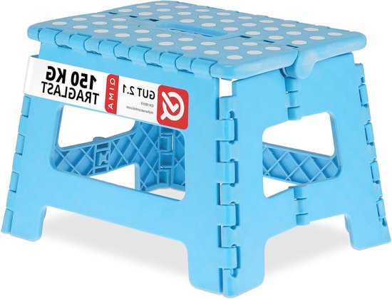 Inklapbaar Kunststof Opstapkrukje - 1 Trede - Opstapje voor Kinderen - HBD 22.5x32x25 cm - Max. 120 kg - Blauw/Wit van AIMADO