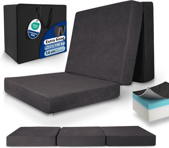 Inklapbaar Logeerbed 75x195cm met Dikke 14cm Geheugenschuim - Wasbare Optie van Merkloos
