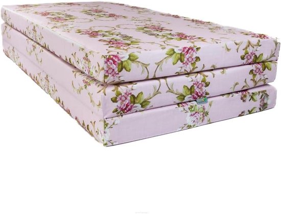 Inklapbaar Reismatras - Gastenmatras XL - Comfortabel Slapen - Inclusief Draagtas - 195 x 120 cm - Rozenbloemen