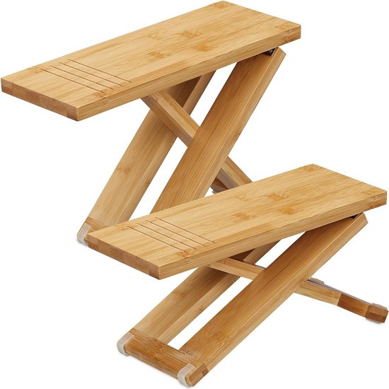 Inklapbaar toiletkrukje bamboe - wc krukje 2-delig - poepkrukje volwassenen - HxBxD 23 x 12 x 31 cm - naturel van Relaxdays