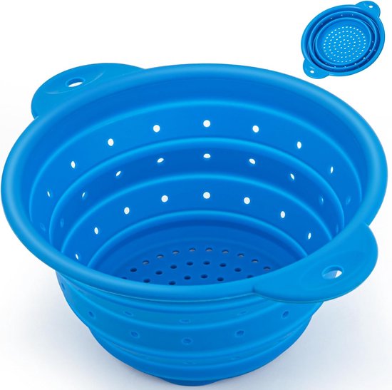 Inklapbaar Vergiet - Keukenzeef Siliconen - Aftappen Groenten Fruit - Voedselveilig Materiaal - Diameter 19 cm - Blauw