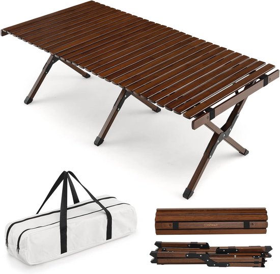 Inklapbare bamboe campingtafel met draagtas - Duurzaam en veelzijdig voor picknick, barbecue en tuin van Merkloos