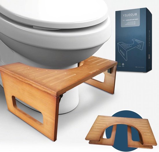 Inklapbare bamboe toiletkruk voor juiste houding - volwassenen en kinderen - badkamerkruk - cognac bruin van First4spares