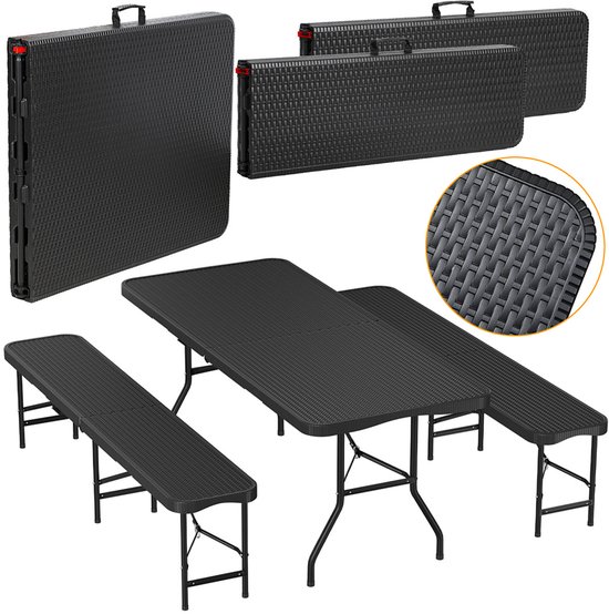 Inklapbare Bierset met Tafel en Banken – 180 cm – Sterk Stalen Frame – Voor 6-10 Personen – Geschikt voor Binnen en Buiten van Merkloos