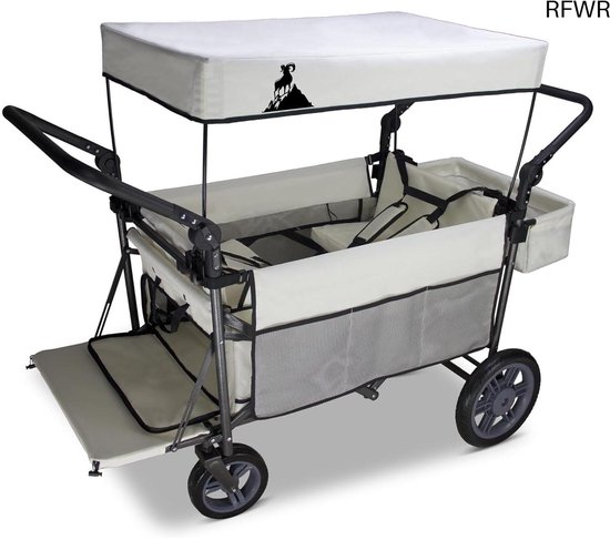 Inklapbare Bolderkar - Handwagen met zitplaatsen - Familie uitstapjes - Met remmen - 120 kg draagkracht - Beige