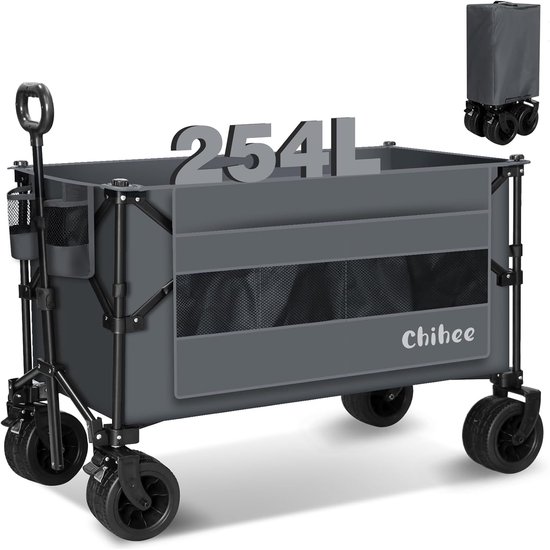Inklapbare Bolderkar voor Tuin en Strand - 254L Draagbare Hulpmiddelen met All-Terrain Wielen en Bekerhouders van Relaxdays