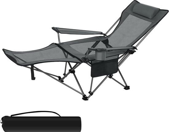 Inklapbare campingstoel met afneembare voetsteun en bekerhouder - visstoel opvouwbaar en verstelbare rugleuning - draagtas strandstoel - SCPC0006 van Merkloos