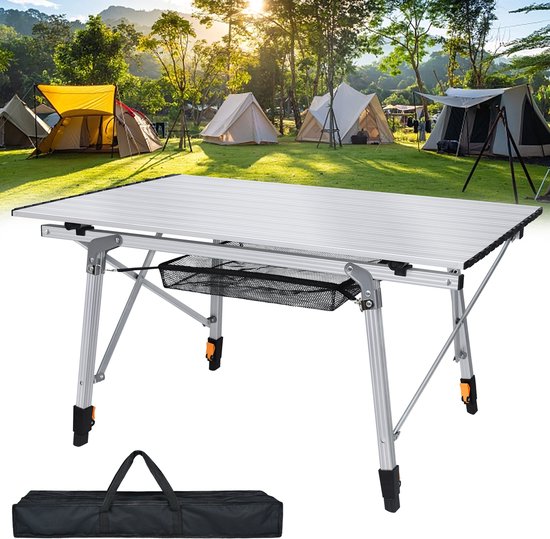 Inklapbare Campingtafel 90 x 51,5 cm, Hoogte Verstelbaar, Aluminium Camping- en Tuintafel met Draagtas voor Buiten en Tuin, Zilver/Zwart van Merkloos