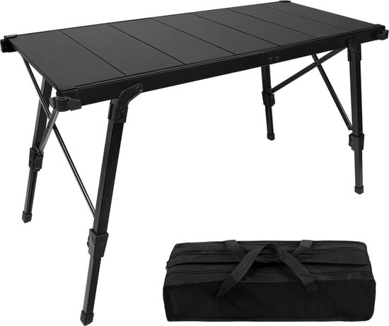 Inklapbare campingtafel - Aluminium frame - Hoogte verstelbaar - Licht en draagbaar - 95 x 45 x (38-55) cm - Tuin en camping van Merkloos