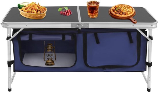 Inklapbare campingtafel - Buiten tafel - Picknicken en kamperen - In hoogte verstelbaar - 120 x 47 cm - Zwart