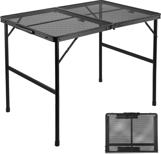 Inklapbare campingtafel, in hoogte verstelbare grilltafel met netbureau, outdoor-picknicktafel, kaartentafel met antislipvoetjes voor camping, barbecue, camper, 66 cm van Merkloos