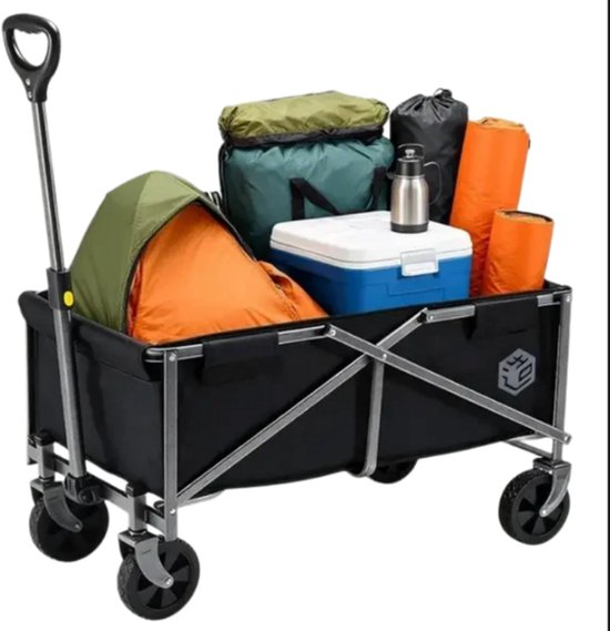 Inklapbare campingwagen 75L zwart, 100kg draagvermogen, 150L stapelcapaciteit, 360° draaibare wielen, seconden inklapbaar, slijt- en krasbestendig 600D oxfordstof, spuitlakafwerking, voor kamperen, picknicken, marktkraam, boodschappe van Merkloos