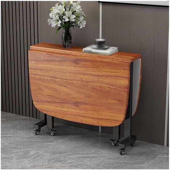 Inklapbare Eettafel - Klaptafel Keuken - Ruimtebesparend Eten - Met 6 Wielen - 120x70cm - Donkere Houtnerf