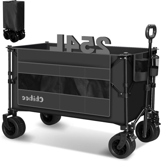 Inklapbare handwagen voor tuin en strand - 254 l - belastbaar - all-terrain wielen - strandwagen met zijvak Bolderkar van Lucide