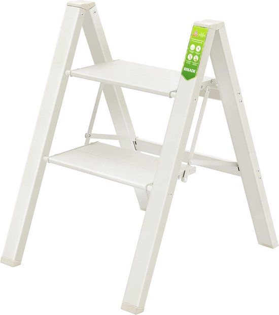 Inklapbare ladder met 2 treden, anti-slip platform voor thuis, kantoor en keuken, lichtgewicht aluminium ladder, draagbaar, draagvermogen tot 150 kg van Merkloos