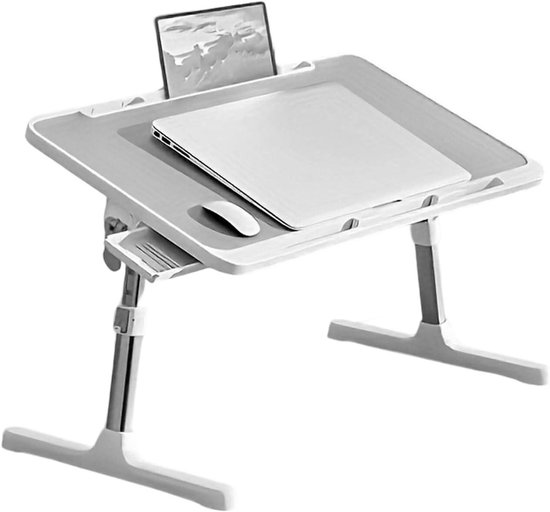 Inklapbare Laptoptafel - Bedtafel Vloertafel - Comfortabel Werken - Hoogte en Hoek Verstelbaar - 56 x 32 cm - Zilvergrijs