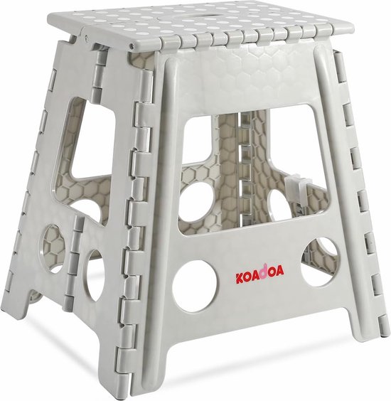Inklapbare opstapkruk, opvouwbare opstapkruk, 39 cm, 150 kg, hoogte, antislip, licht, opklapbare kruk voor keuken, badkamer, slaapkamer (grijs) van Edaygo