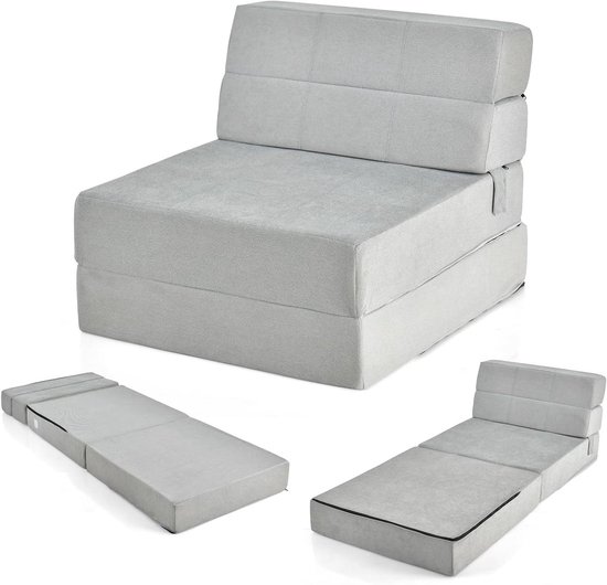 Inklapbare slaapbank - Gastenmatras vloer - Extra zitplek - Drievoudige klapfunctie - 190 x 71 cm - Grijs