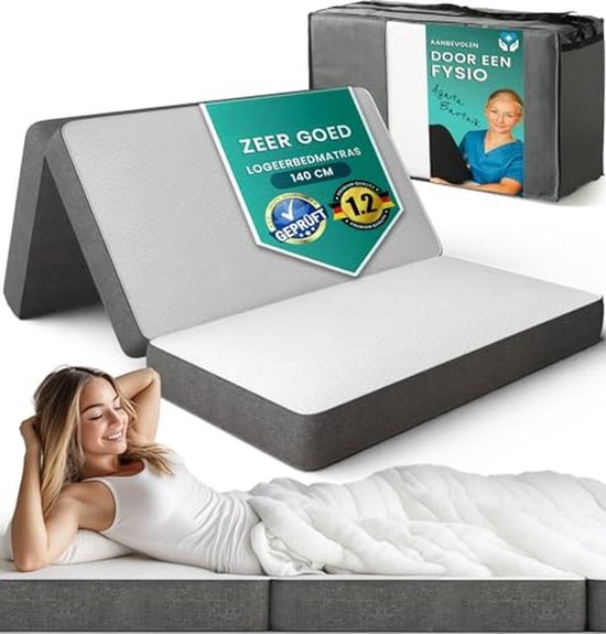 Inklapbare slaapbank voor 2 personen - 140 x 200 x 14 cm - Vouwmatras voor gasten - Ruimtebesparend en comfortabel - Øko-Tex standaard - Grijs/Wit van Merkloos