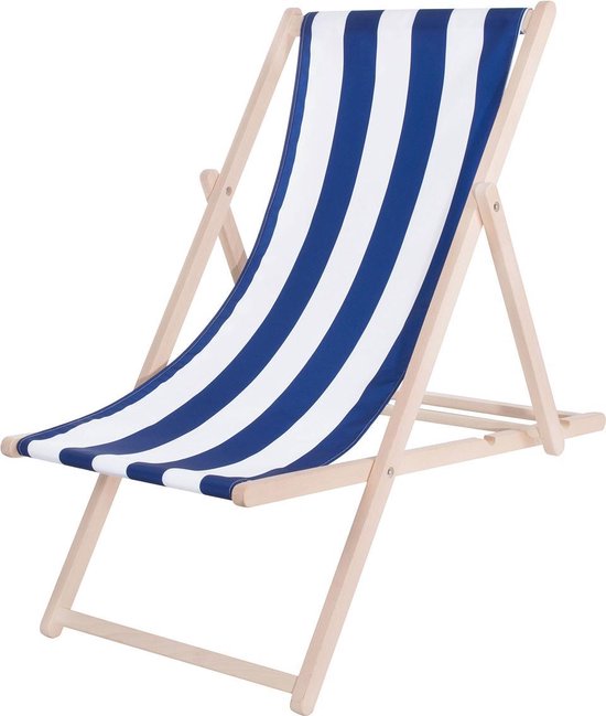 Inklapbare strandstoel - 3-standen - Houten frame met stoffen bekleding - 4 kleuren