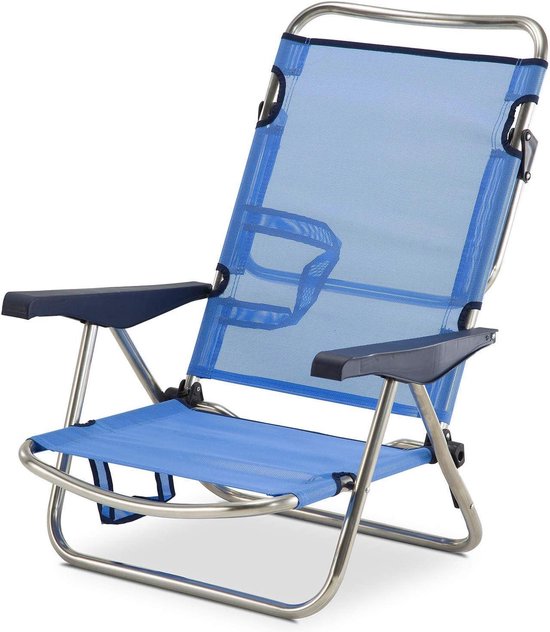 Inklapbare strandstoel - lage rugleuning - handgrepen - 81 x 62 x 86 cm - 4 standen - wasbare stof - stabiliserende voeten - veiligheid van $