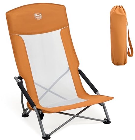 Inklapbare Strandstoel met Lage Stoelpoten en Ademende Rugleuning - Lichtgewicht Campingstoel, Blauw - Tot 135 kg Belastbaar