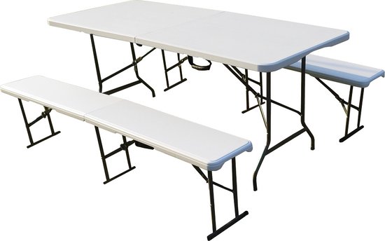 Inklapbare tafel en banken set - kunststof - 183x130 cm - Campingset van Redcliffs
