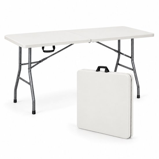 Inklapbare Tafel – Klaptafel 180 x 74 x 74 cm – Vouwtafel, Campingtafel, Tuintafel, Buffettafel & Partytafel – 6 tot 8 Personen – Opvouwbaar tot Koffer met Draaghandvat – Weerbestendig – Wit – Monza Home