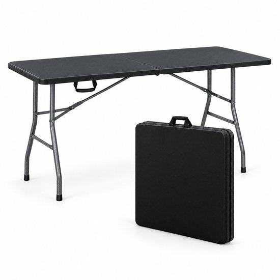 Inklapbare Tafel – Klaptafel 180 x 74 x 74 cm – Vouwtafel, Campingtafel, Tuintafel, Buffettafel & Partytafel – 6 tot 8 Personen – Opvouwbaar tot Koffer met Draaghandvat – Weerbestendig – Zwart – Monza Home