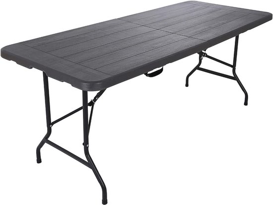 Inklapbare tafel - Klaptafel feest - Buiten eten - Ruimtebesparend ontwerp - 180 cm lengte - Zwart grijs