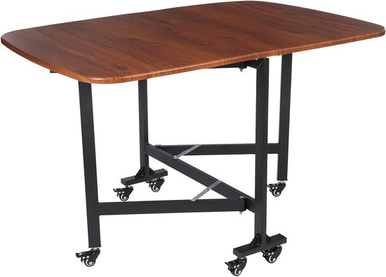 Inklapbare Tuin- En Campingtafel - Vouwtafel - Opklapbare Tafel - Verplaatsbare Tafel - Balkon Tafel - Bruin - 120x80x75 cm - 6 Zwenkwielen Met Remmen