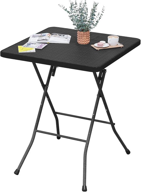 Inklapbare Tuintafel - Bijzettafel voor Buiten, Campingtafel, Bistrotafel, Zwart, 61 x 73 x 61 cm