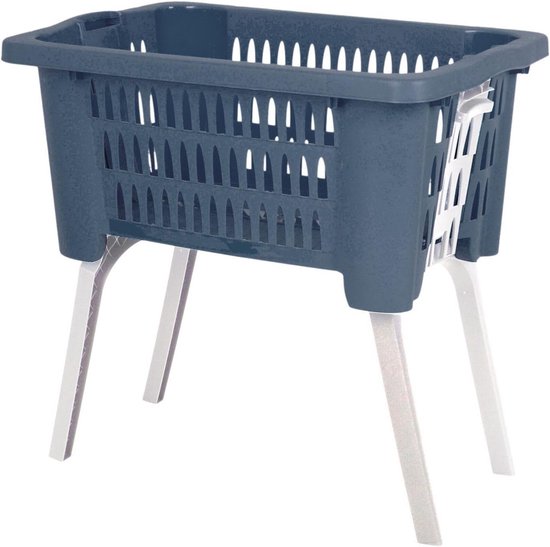 Inklapbare wasmand met hoge poten en handvatten 38L blauw bamboe look