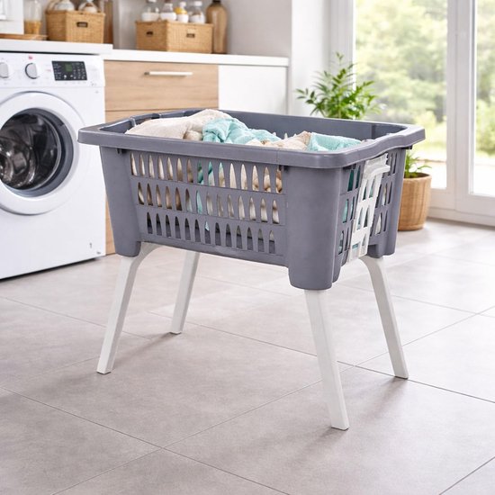 Inklapbare Wasmand met Poten Grijs 38 Liter