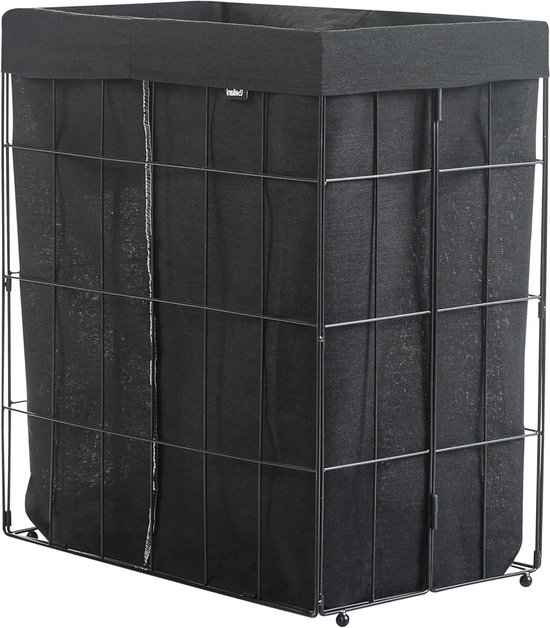 Inklapbare wasmand - Wasemmer opvouwbaar - Kleding sorteren - Metalen frame - 100 liter - Zwart