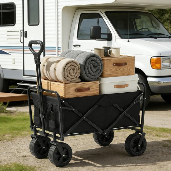 Innovastore Bolderkar - Bolderkar opvouwbaar - Bolderwagen - tot 150kg draagvermogen - met verstelbare trekstang - zwart van Merkloos
